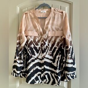 Calvin Klein Printed Long Sleeve Button Down Shirt with Front Flap Pockets